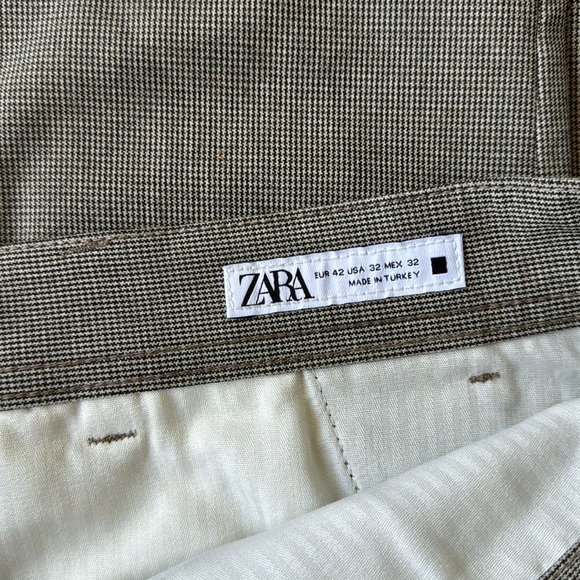 Zara Men’s Fine Plaid Pants - Brown - Size: 32 - Picture 2 of 2